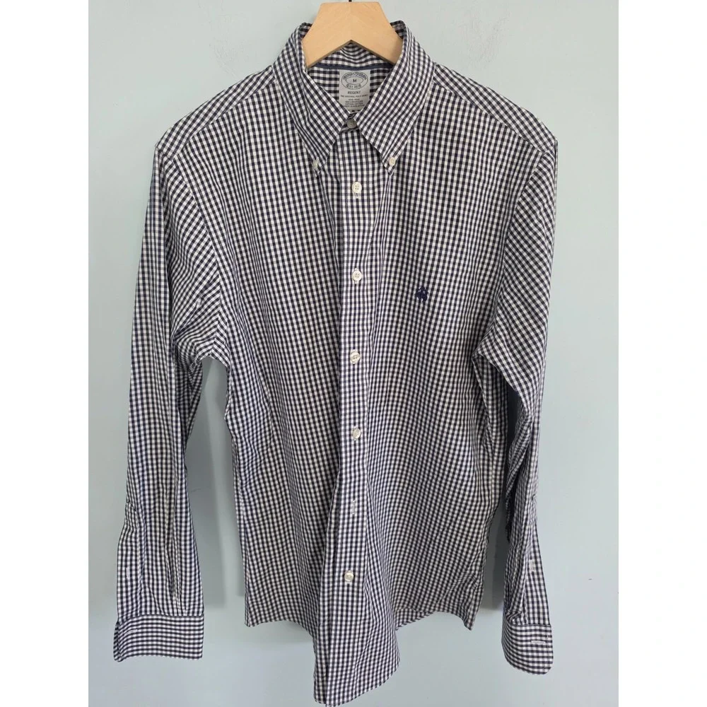 Men's M Brooks Brothers Regent Gingham Button Down Preppy ShirtBlue White